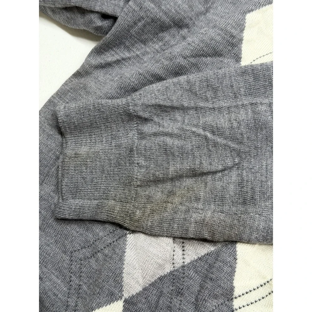 Banana Republic Sweater Mens Large Gray Extra Fine Merino Wool Argyle‎ Preppy